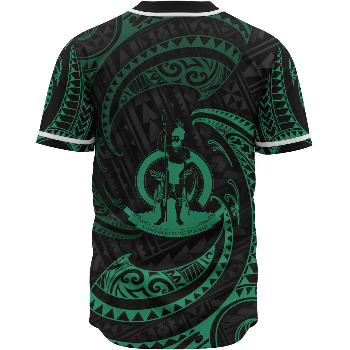 Vanuatu Polynesian Baseball Shirt - Green Tribal Wave - Polynesian Pride