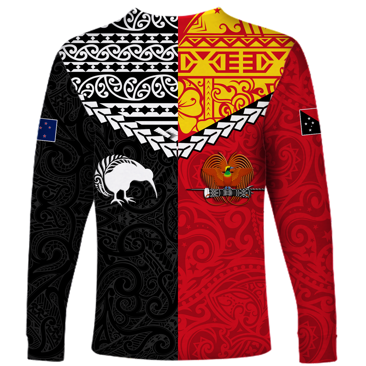 Papua New Papua New Guinea Combine New Zealand Maori Aotearoa Heritage Long Sleeve Shirt - LT12 - Polynesian Pride