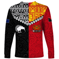 Papua New Papua New Guinea Combine New Zealand Maori Aotearoa Heritage Long Sleeve Shirt - LT12 - Polynesian Pride