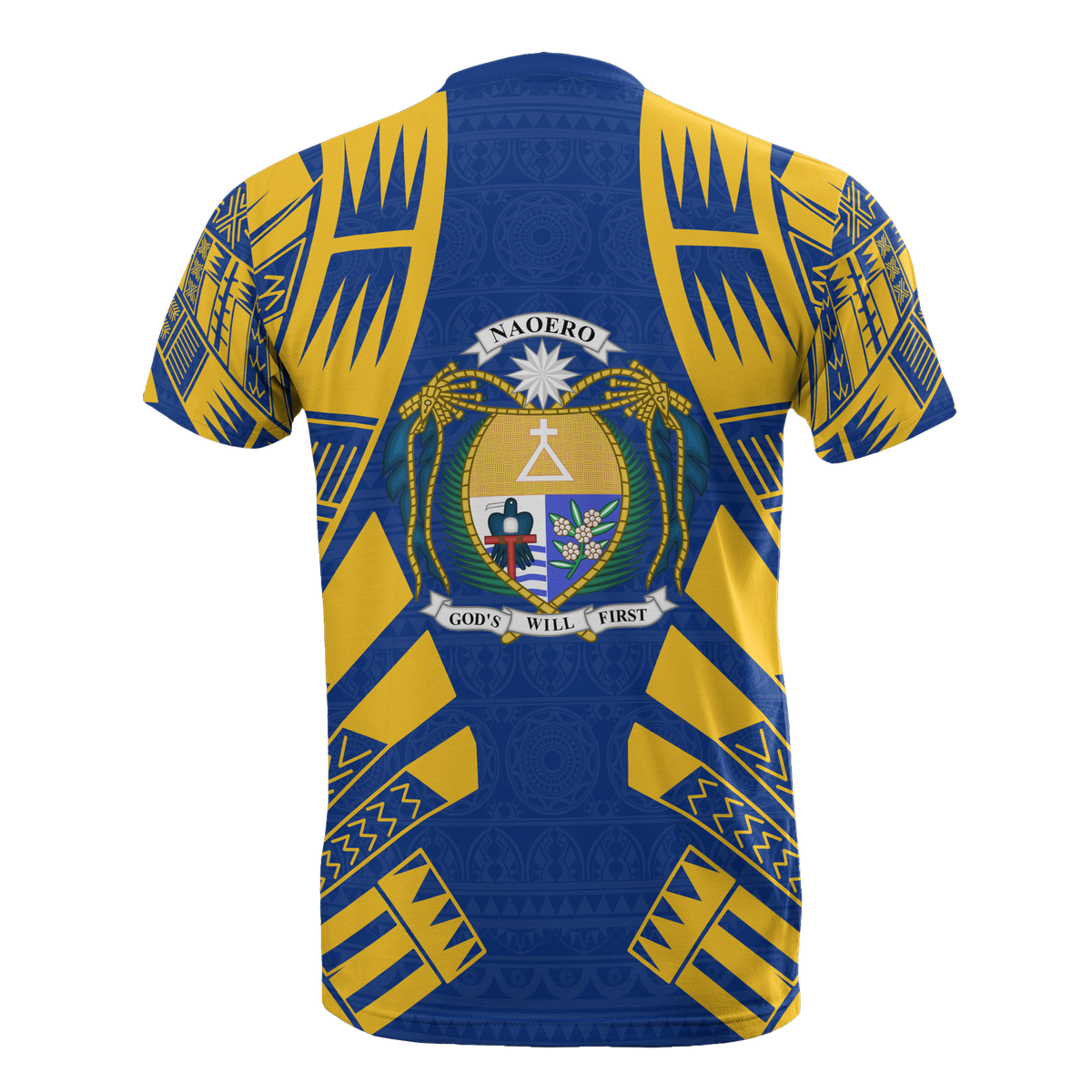Nauru T Shirt Nauru Coat Of Arms Polynesian Tattoo Blue Style - Polynesian Pride