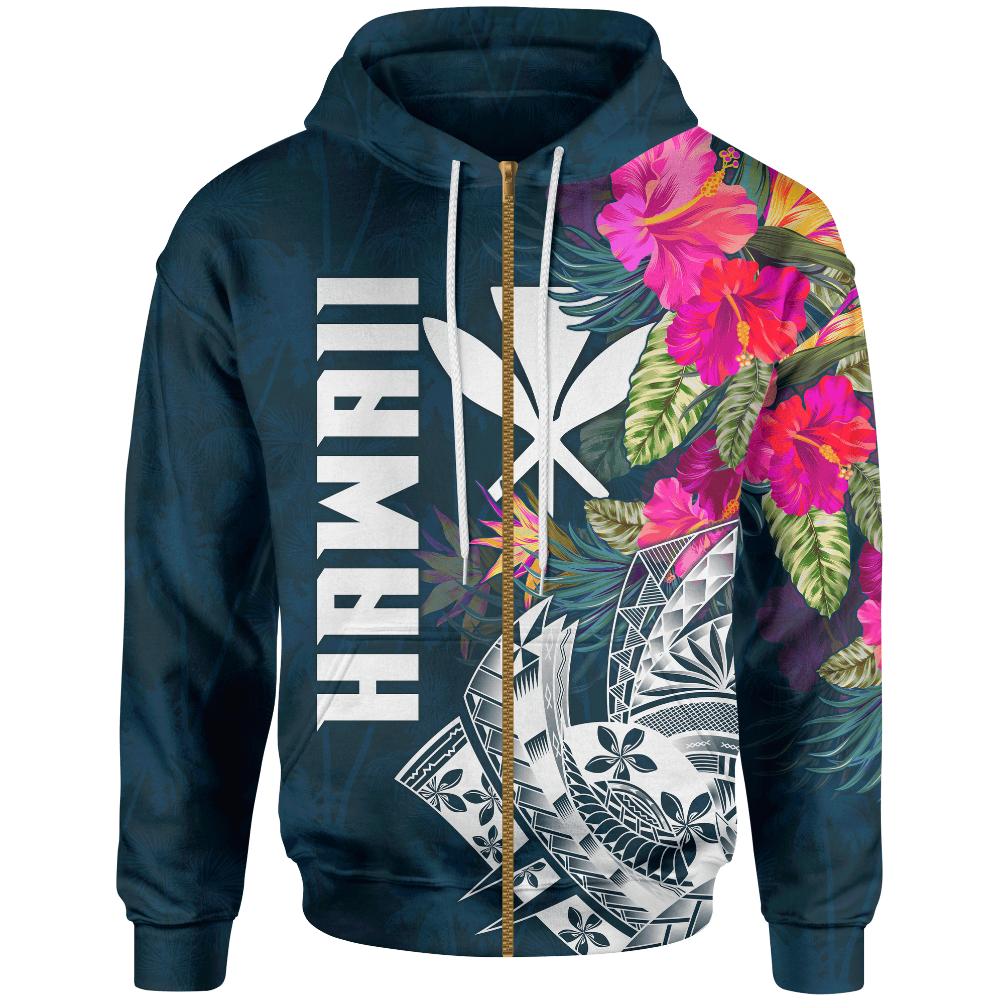 Polynesian Hawaii Zip up Hoodie Summer Vibes Unisex Blue - Polynesian Pride