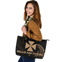 Wallis and Futuna Polynesian Leather Tote Bag - Gold Tribal Wave - Polynesian Pride