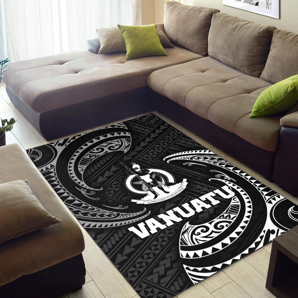 Vanuatu Polynesian Area Rug - White Tribal Wave - Polynesian Pride