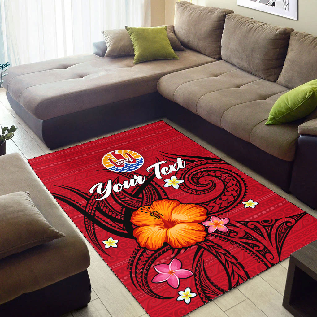 (Custom Personalised) Tahiti Maohi Area Rug - Hibiscus With Tribal - LT12 - Polynesian Pride