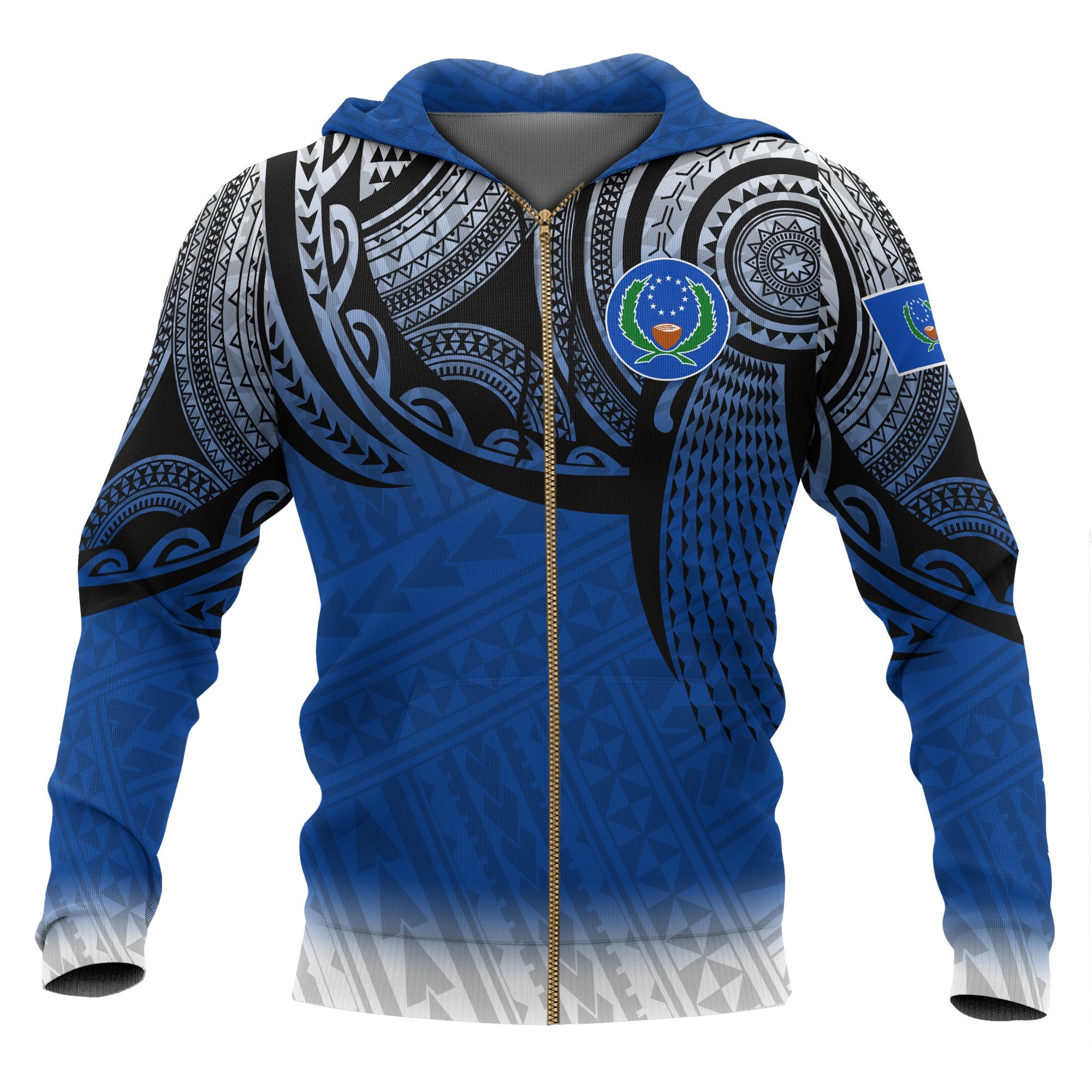 Pohnpei Micronesia Zip up Hoodie Tattoo Pattern Unisex Blue - Polynesian Pride