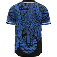 Tahiti Polynesian Baseball Shirt - Tribal Wave Tattoo Blue - Polynesian Pride