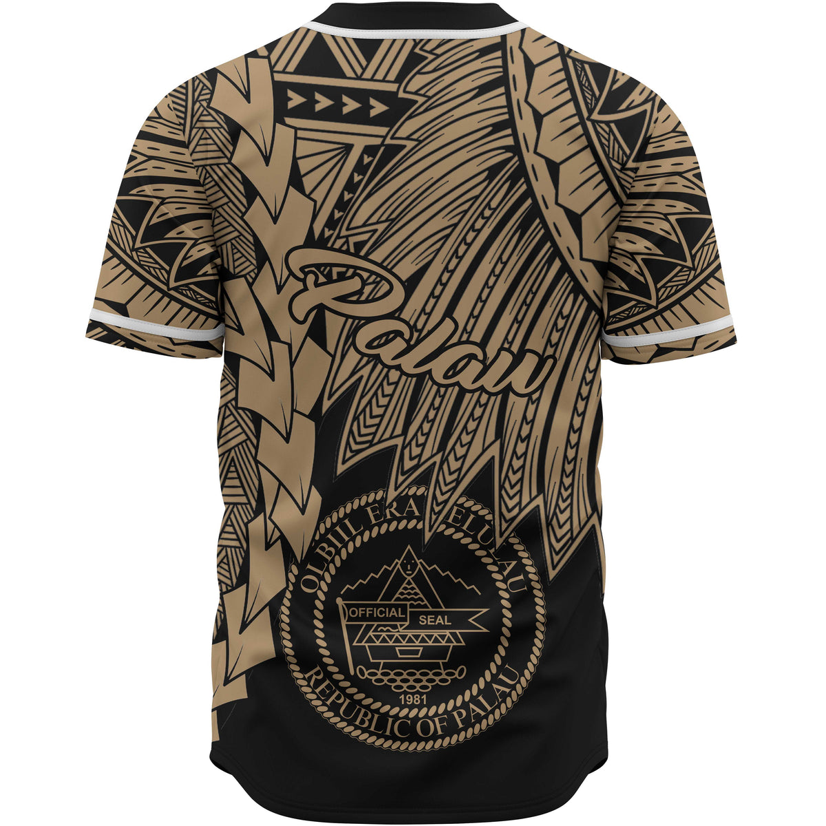 Palau Polynesian Custom Personalised Baseball Shirt - Tribal Wave Tattoo Gold - Polynesian Pride