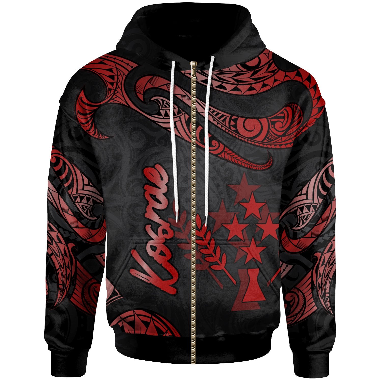 Kosrae Micronesia Zip Hoodie Polynesian Tattoo Red Version Unisex Red - Polynesian Pride