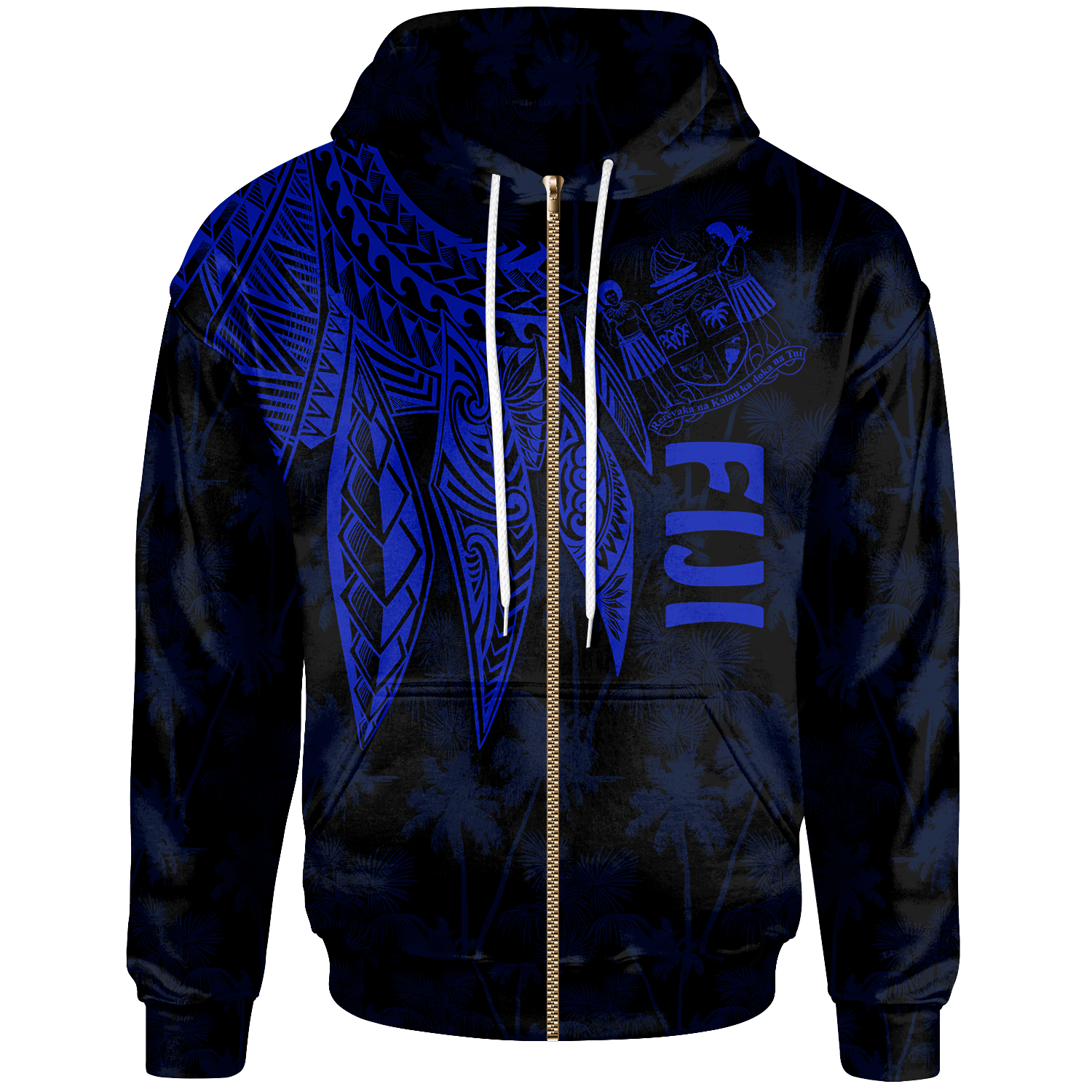 Fiji Zip up Hoodie Polynesian Wings (Blue) Unisex Blue - Polynesian Pride