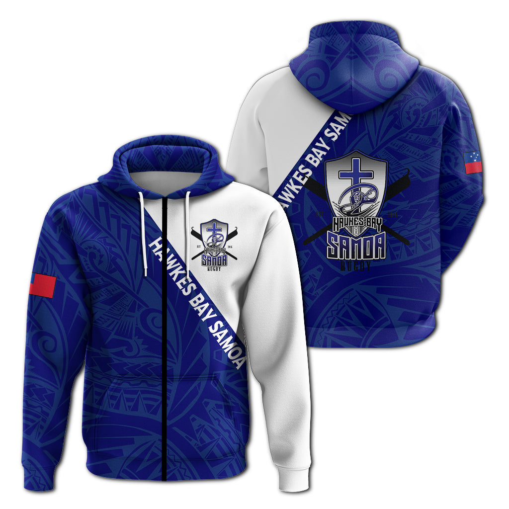 Hawkes Bay Samoa Pride Zip up Hoodie LT12 Unisex Blue - Polynesian Pride