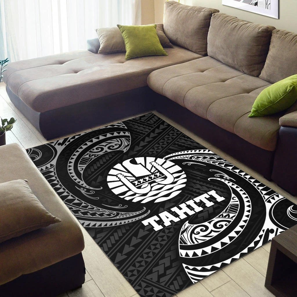 Tahiti Polynesian Area Rug - White Tribal Wave - Polynesian Pride