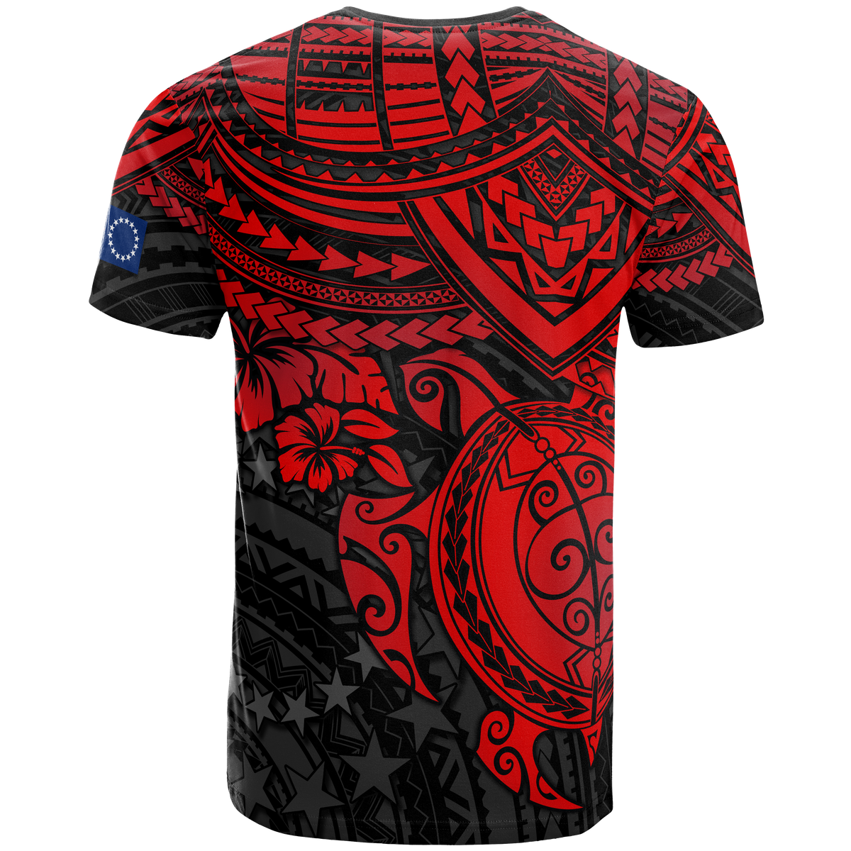 Cook Islands Polynesian T Shirt Cook Islands Flag Red Turtle Hibiscus - Polynesian Pride