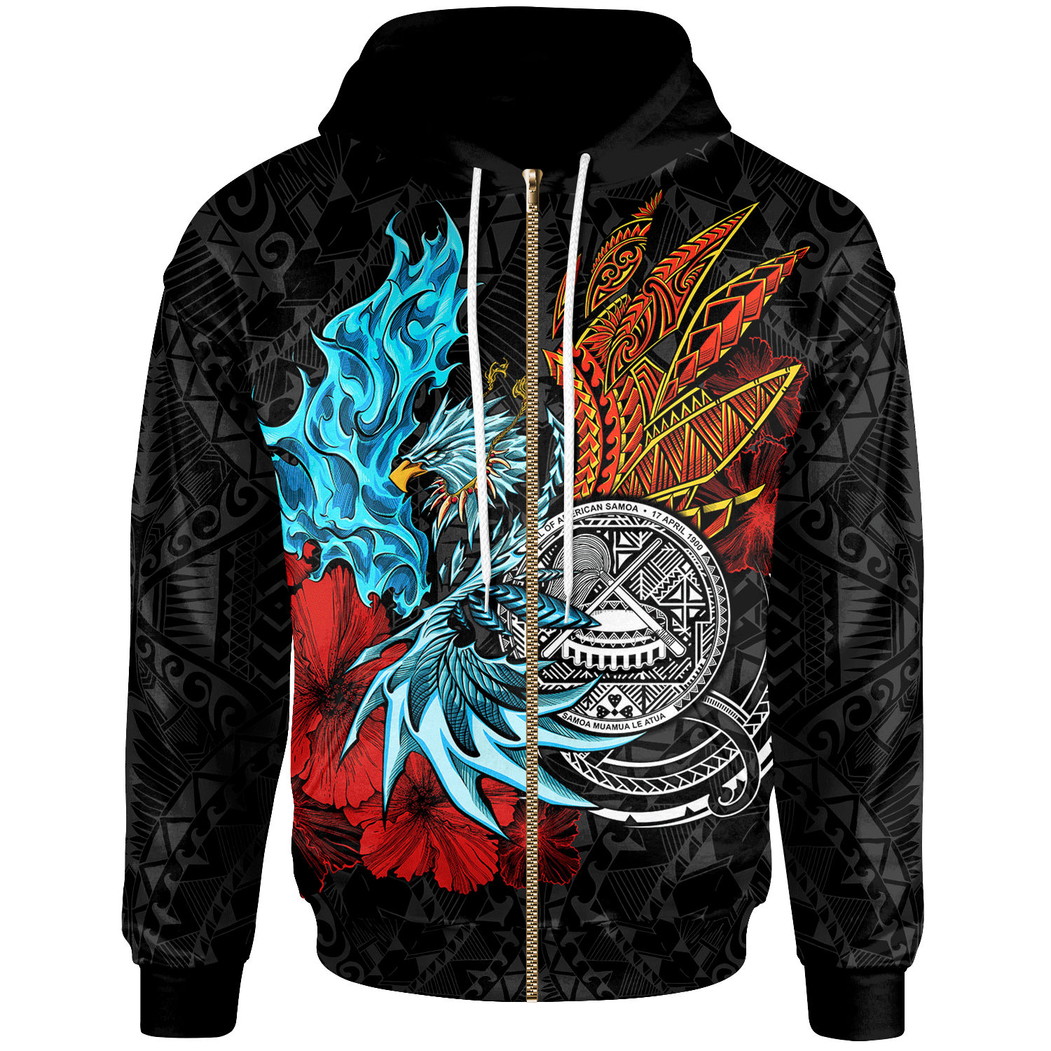 American Samoa Zip up Hoodie Polyensian Eagle Unisex Black - Polynesian Pride