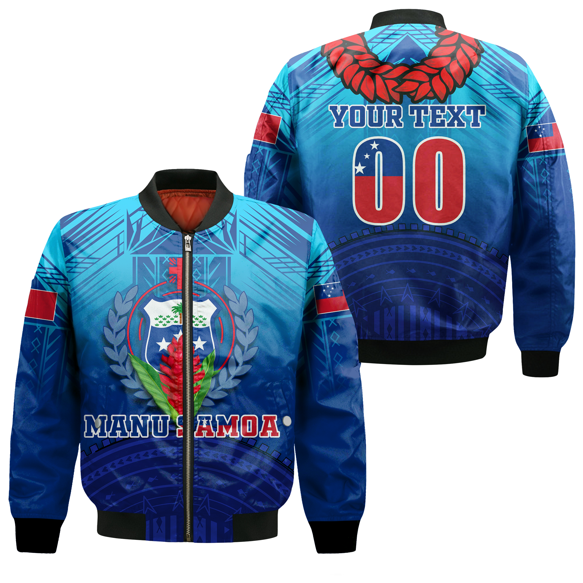 (Custom Personalised) Manu Samoa Legend Bomber Jacket - LT12 Bomber Jacket Blue - Polynesian Pride