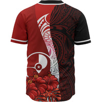 Yap Polynesian Baseball Shirt - Coat Of Arm With Hibiscus - Polynesian Pride