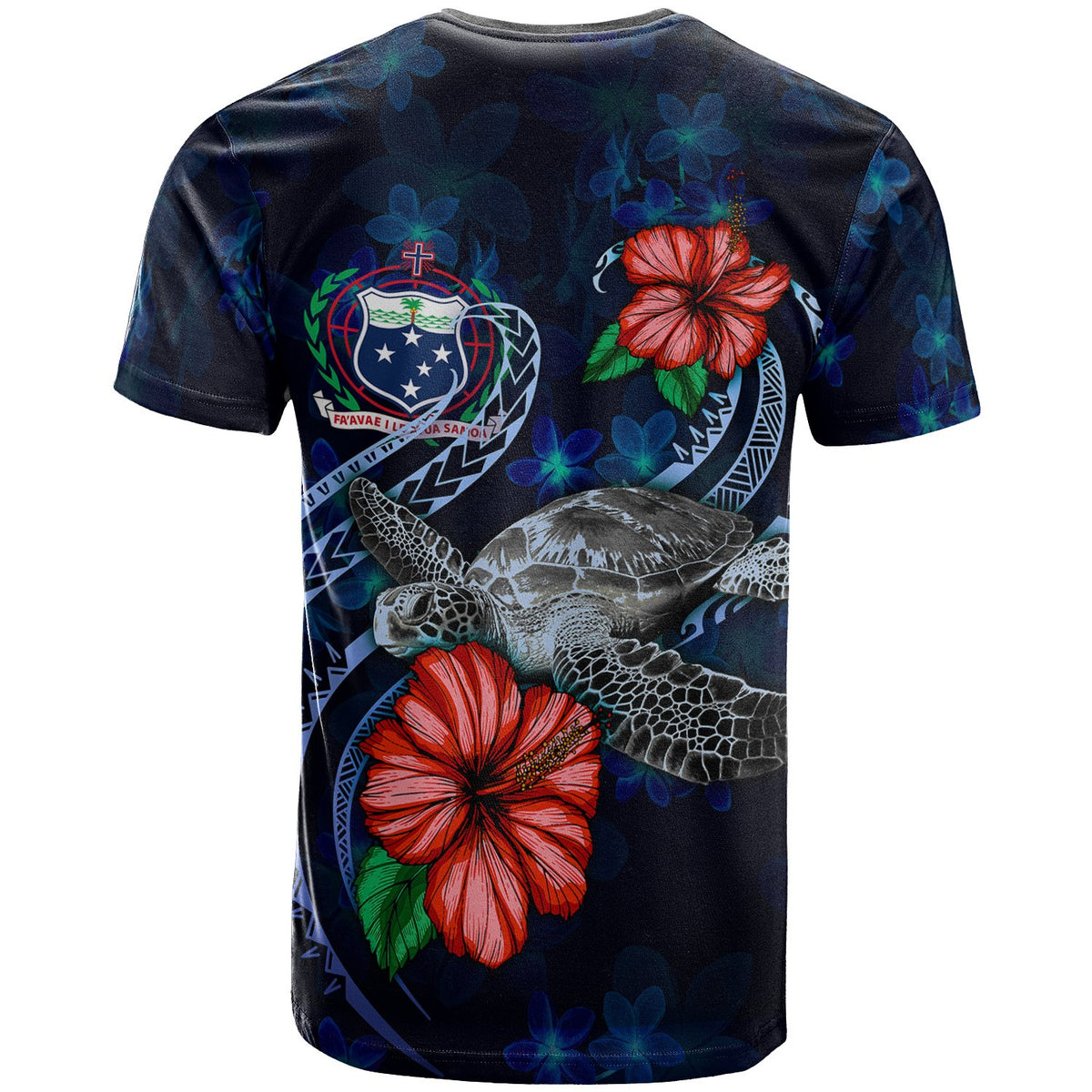 Samoa Polynesian T Shirt Blue Turtle Hibiscus - Polynesian Pride