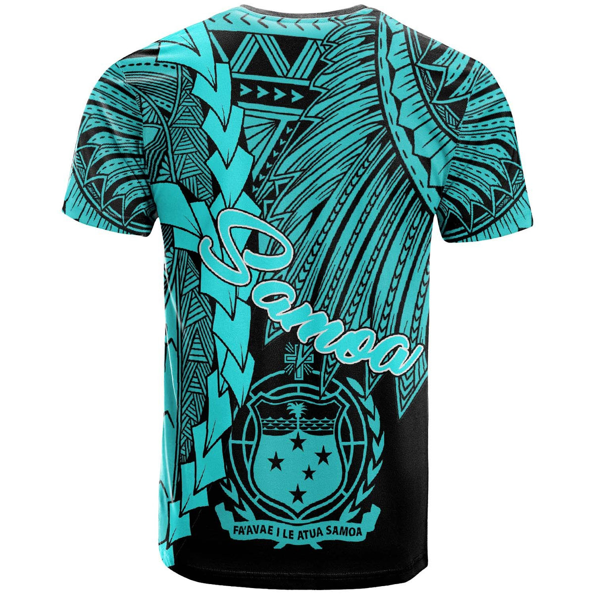 Samoa Polynesian T Shirt Tribal Wave Tattoo Neon Blue - Polynesian Pride