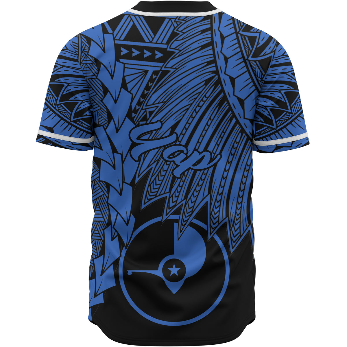 Yap Polynesian Baseball Shirt - Tribal Wave Tattoo Blue - Polynesian Pride