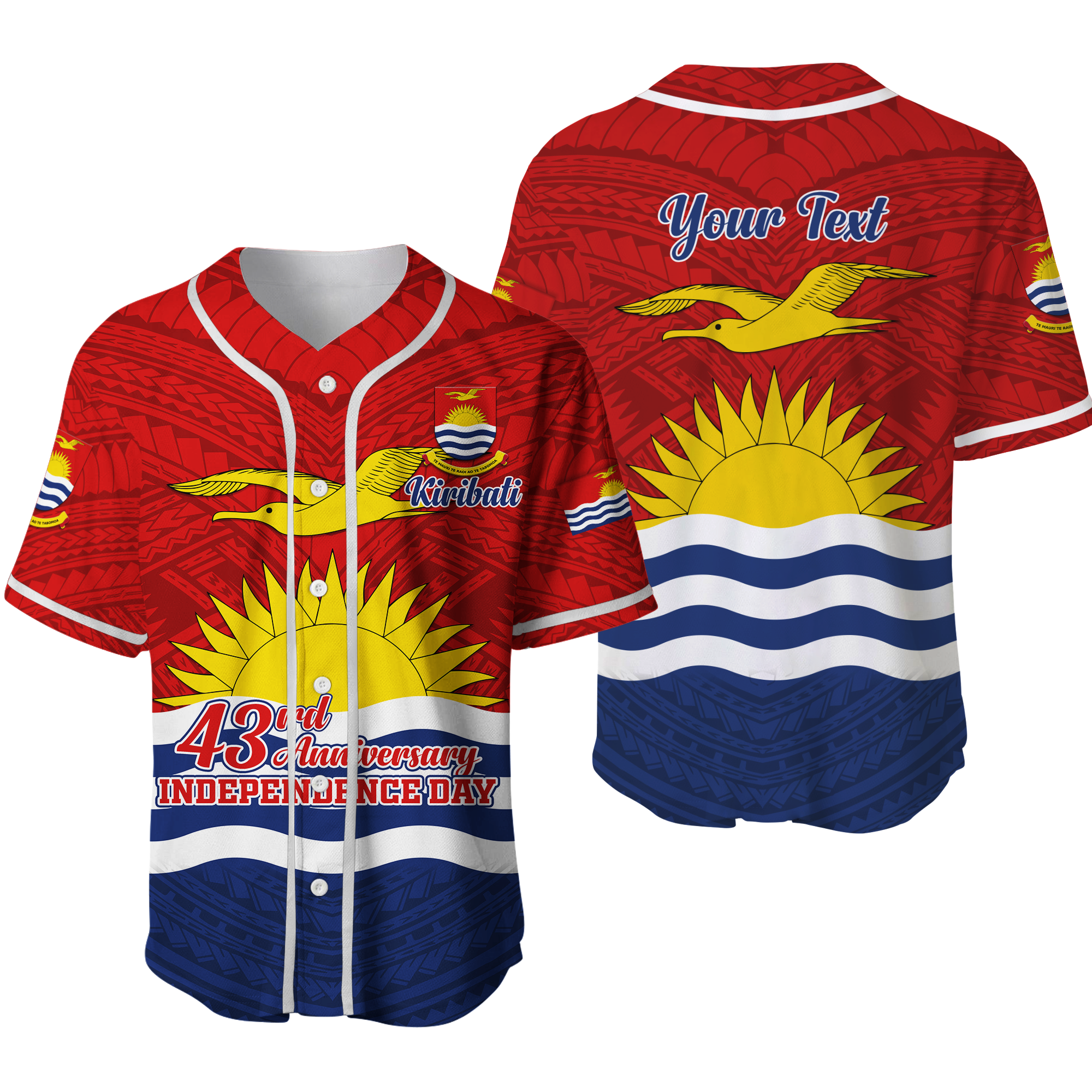 Custom Kiribati 43rd Independence Celebrations Baseball Jersey - LT12 Unisex Blue - Polynesian Pride