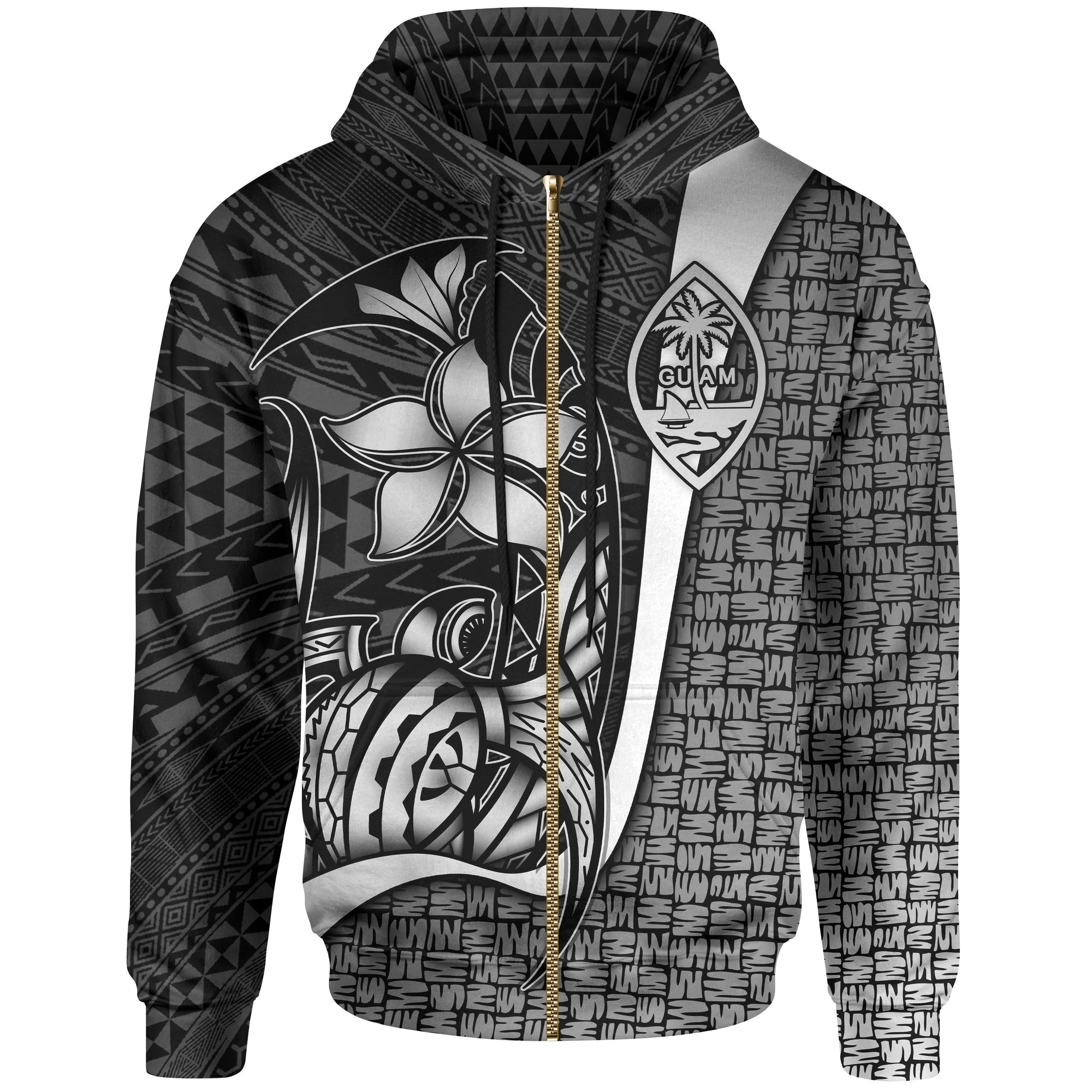 Guam Polynesian Zip up Hoodie White Turtle with Hook Unisex WHITE - Polynesian Pride