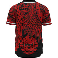 Tahiti Polynesian Custom Personalised Baseball Shirt - Tribal Wave Tattoo Red - Polynesian Pride