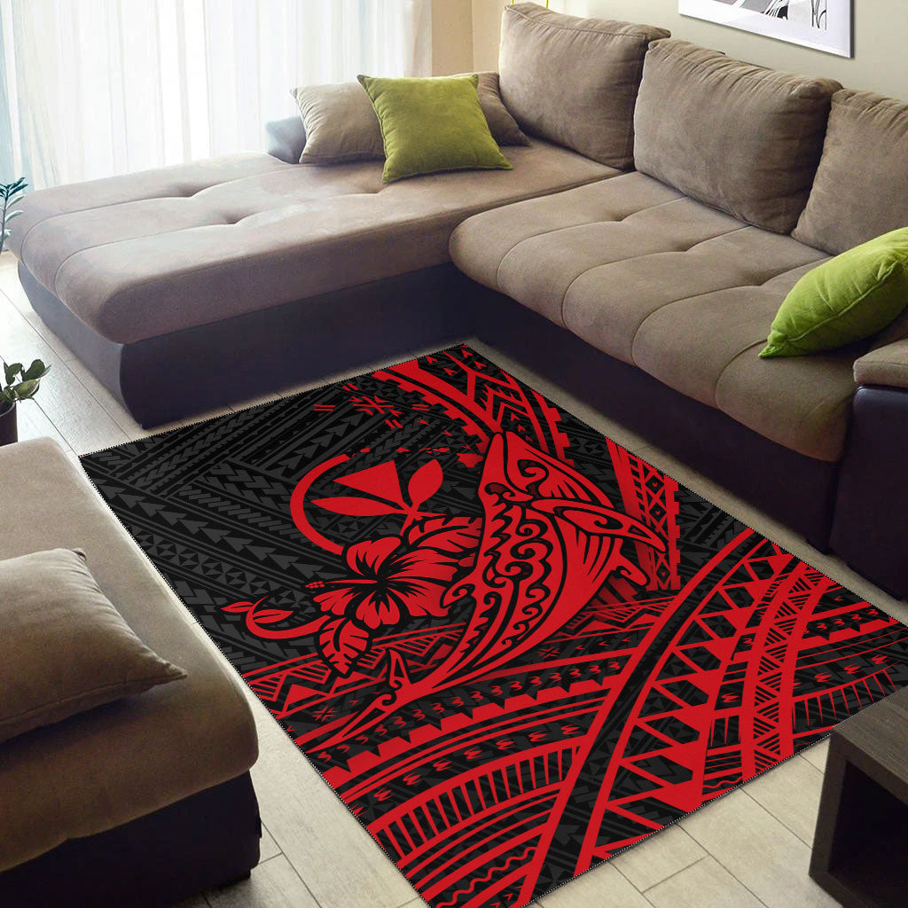 Hawaii Humpback Whale With Hibiscus Tribal Red Area Rug - LT12 - Polynesian Pride