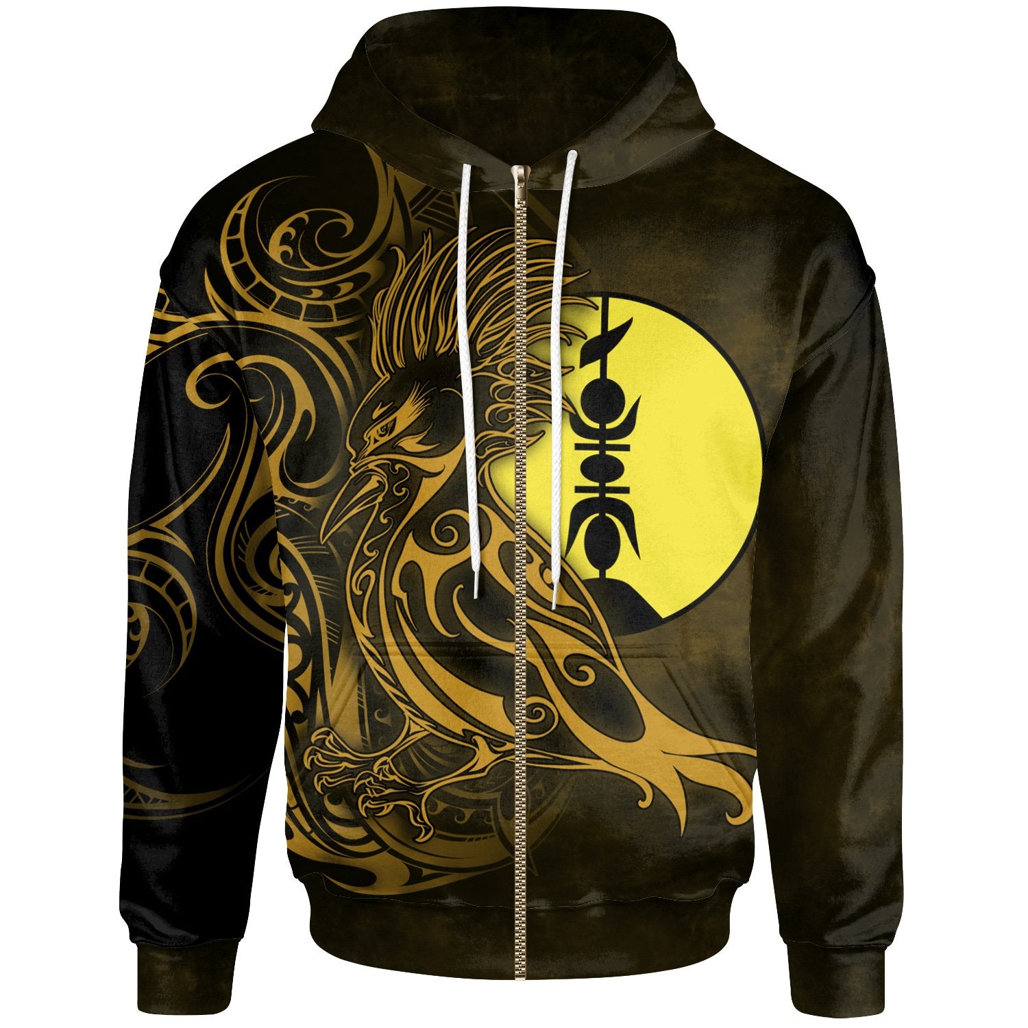 New Caledonia Zip up Hoodie Gold Kagu and Flche Fatire Unisex GOLD - Polynesian Pride