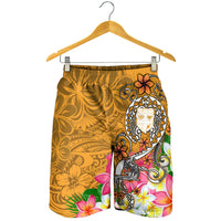 Fiji Men's Shorts - Turtle Plumeria (Gold) - Polynesian Pride