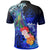 Guam Polo Shirt Humpback Whale with Tropical Flowers (Blue) - Polynesian Pride