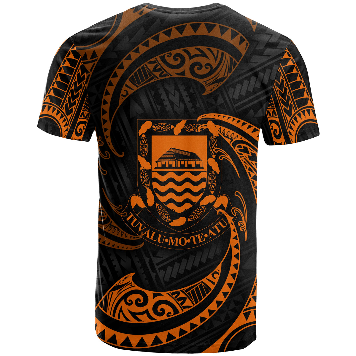 Tuvalu Polynesian All Over T Shirt Orange Tribal Wave - Polynesian Pride
