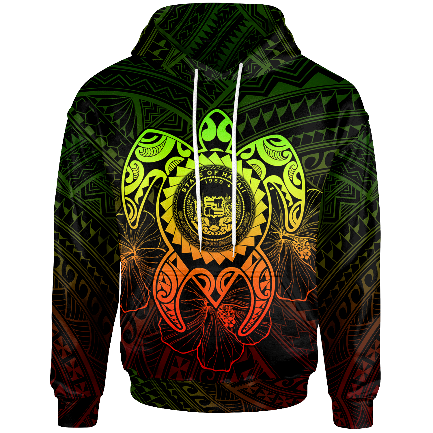 Hawaii Polynesian Hoodie Vintage Polynesian Turtle (Reggae) Unisex Reggae - Polynesian Pride