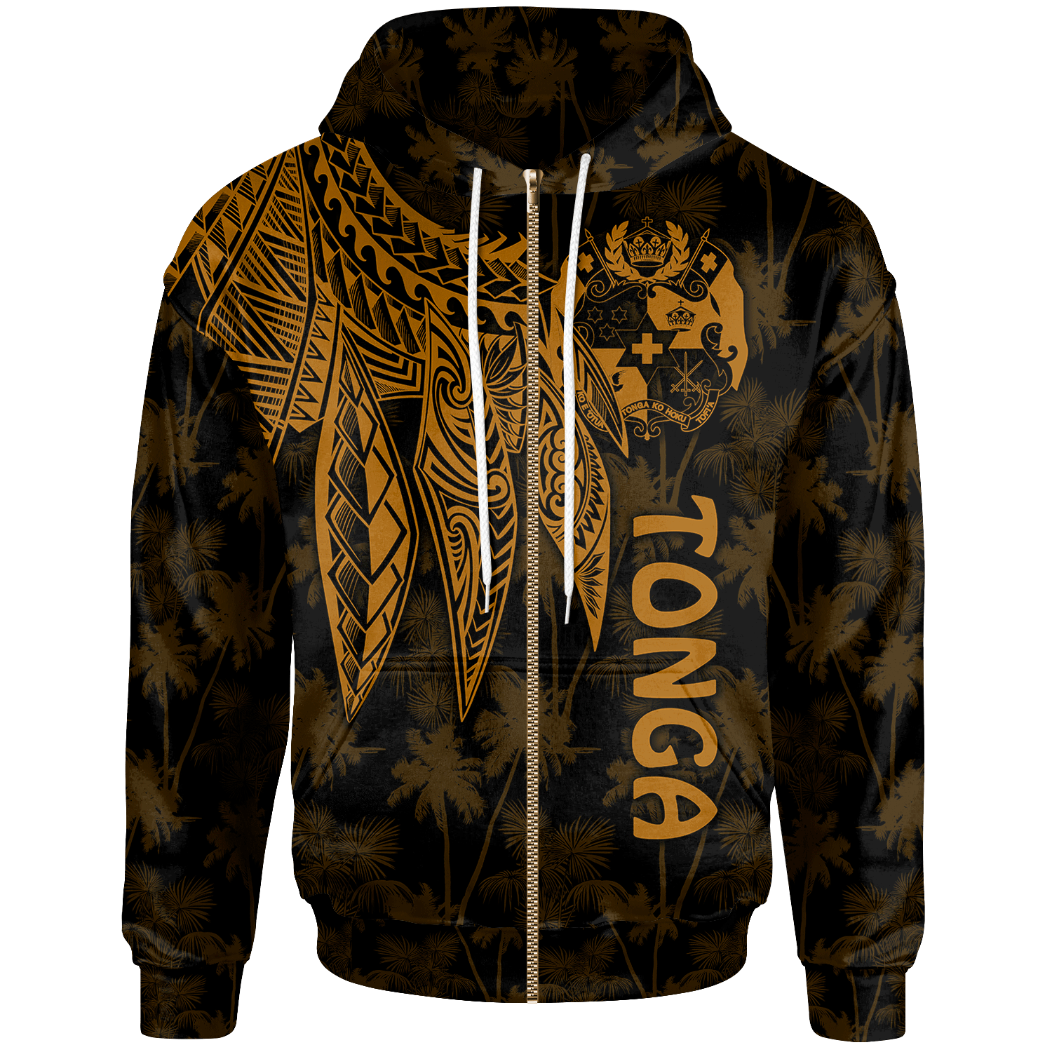 Tonga Zip up Hoodie Polynesian Wings (Golden) Unisex Golden - Polynesian Pride