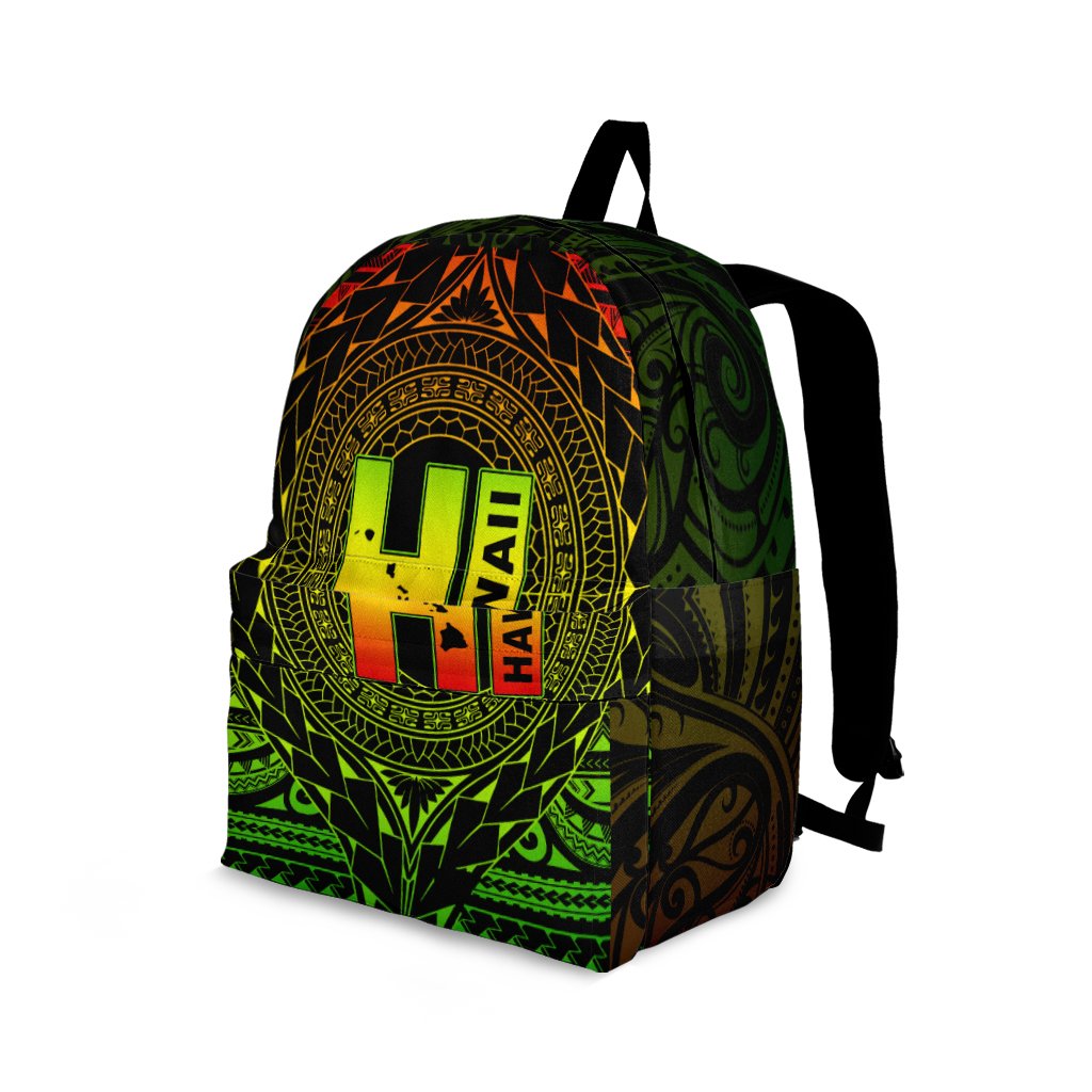 Hawaii Map Polynesian Backpack - Reggae Color Version Black - Polynesian Pride