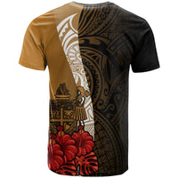 Fiji Polynesian T Shirt Coat of Arms With Hibiscus Gold - Polynesian Pride