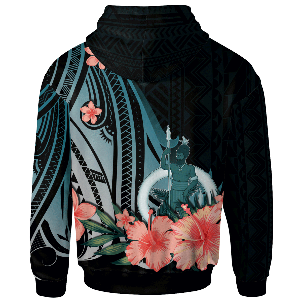 Vanuatu Zip Hoodie Turquoise Polynesian Hibiscus Pattern Style - Polynesian Pride