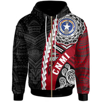 Northern Mariana Islands Polynesian Zip up Hoodie Wave Tattoo Unisex Black - Polynesian Pride