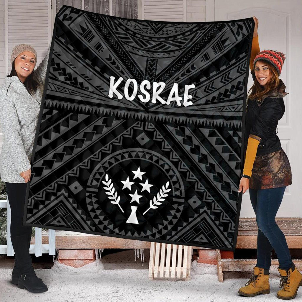 Kosrae Premium Quilt - Kosrae Flag In Polynesian Tattoo Style (Black) Black - Polynesian Pride