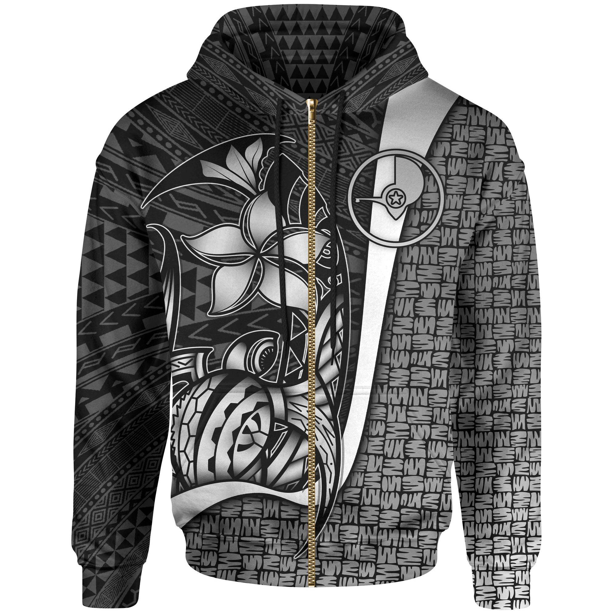 Yap Micronesian Zip up Hoodie White Turtle with Hook Unisex WHITE - Polynesian Pride