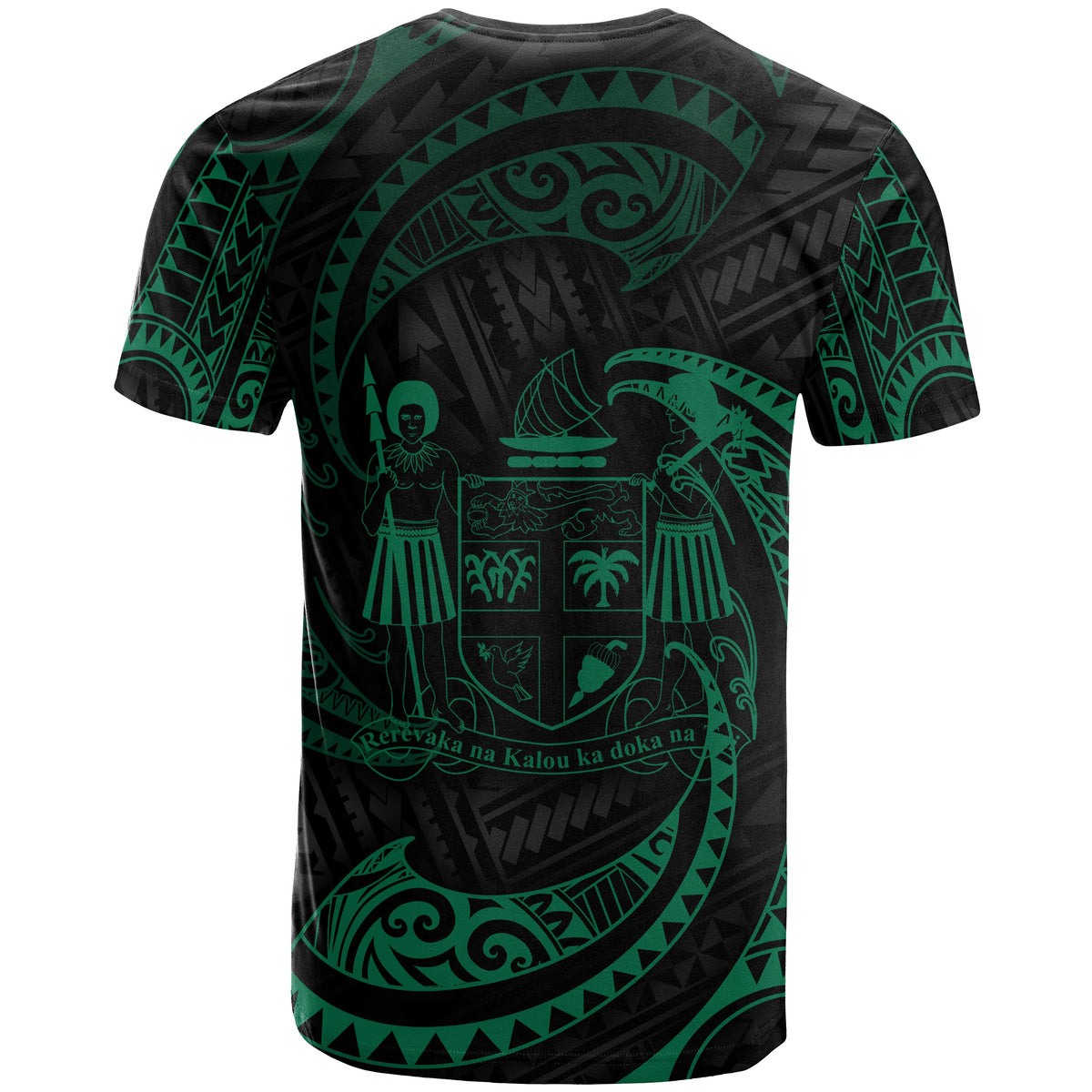 Fiji Polynesian Custom T Shirt Green Tribal Wave - Polynesian Pride