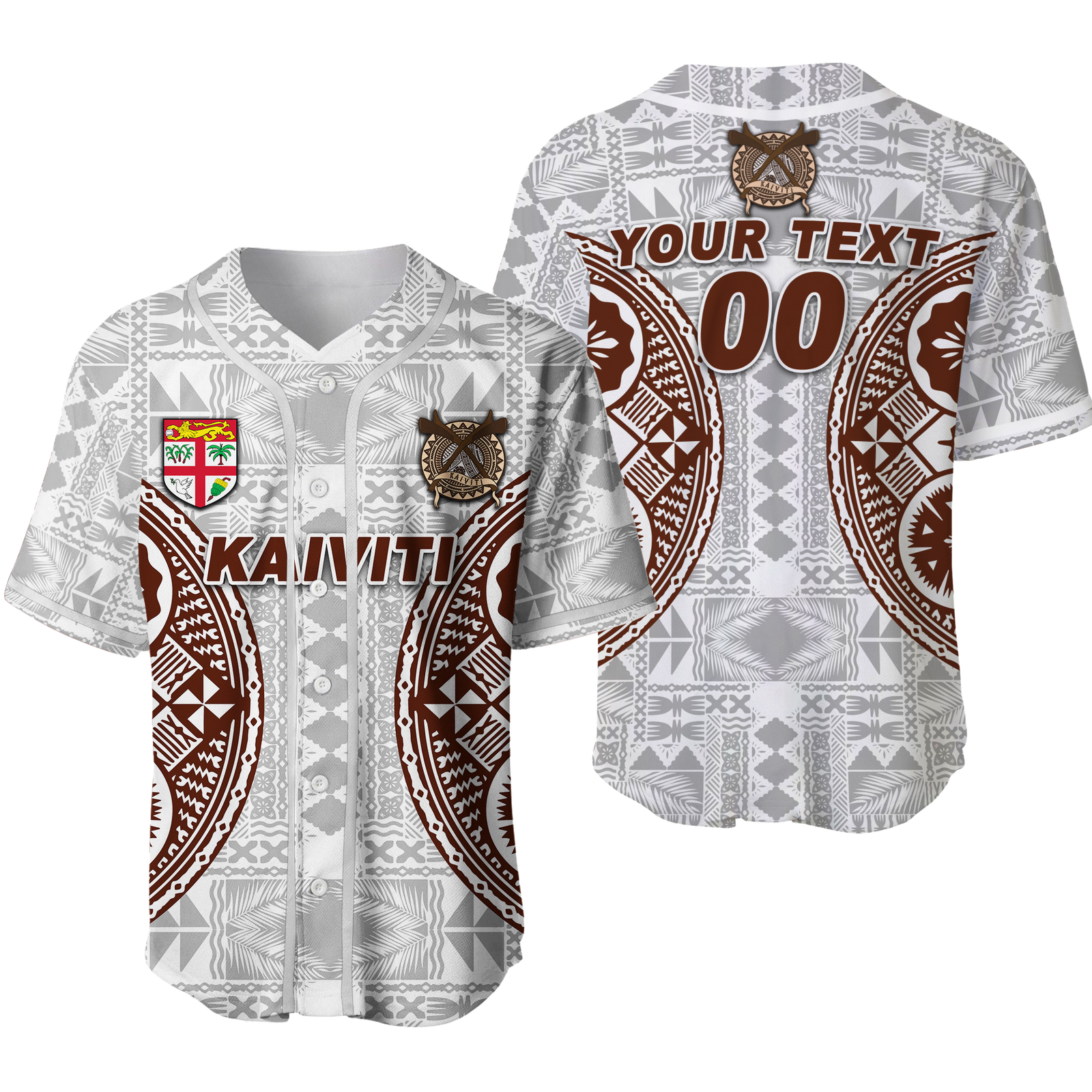 (Custom Personalised) Fiji Kaiviti Tapa Pattern Baseball Jersey - LT12 Unisex White - Polynesian Pride