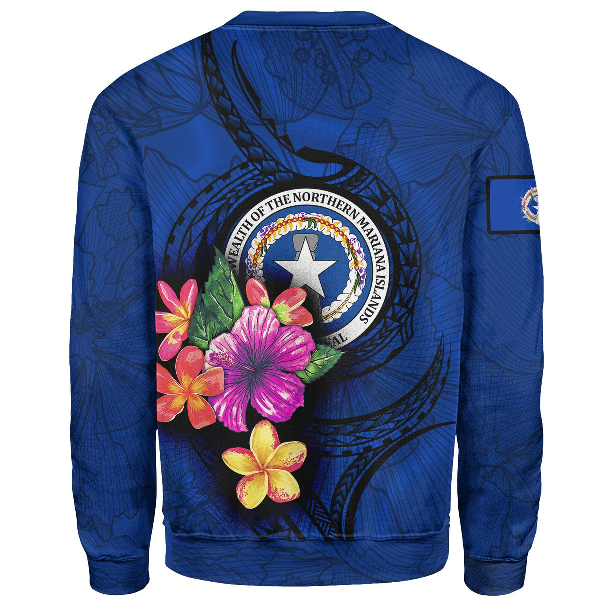 Northern Mariana Islands Polynesian Custom Personalised Sweater - Floral With Seal Blue - Polynesian Pride
