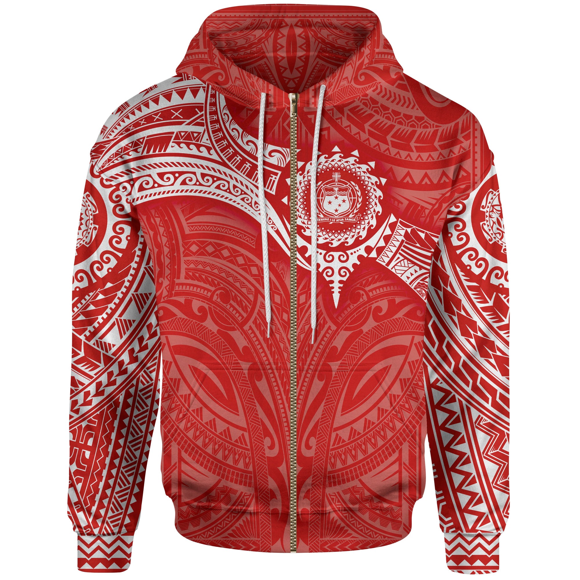 Samoa Polynesian Zip up Hoodie Red White Heart Shield Unisex RED WHITE - Polynesian Pride