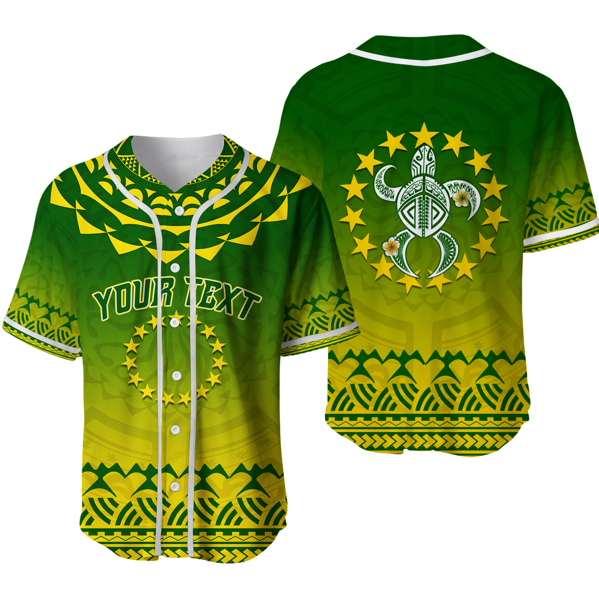 (Custom Personalised) Cook Islands Turtle With Tribal Baseball Jersey - LT12 Green - Polynesian Pride