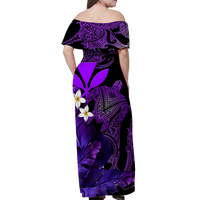 (Custom Personalised) Hawaii Turtle With Plumeria Leaf Purple Women Off Shoulder Long Dress - LT12 - Polynesian Pride