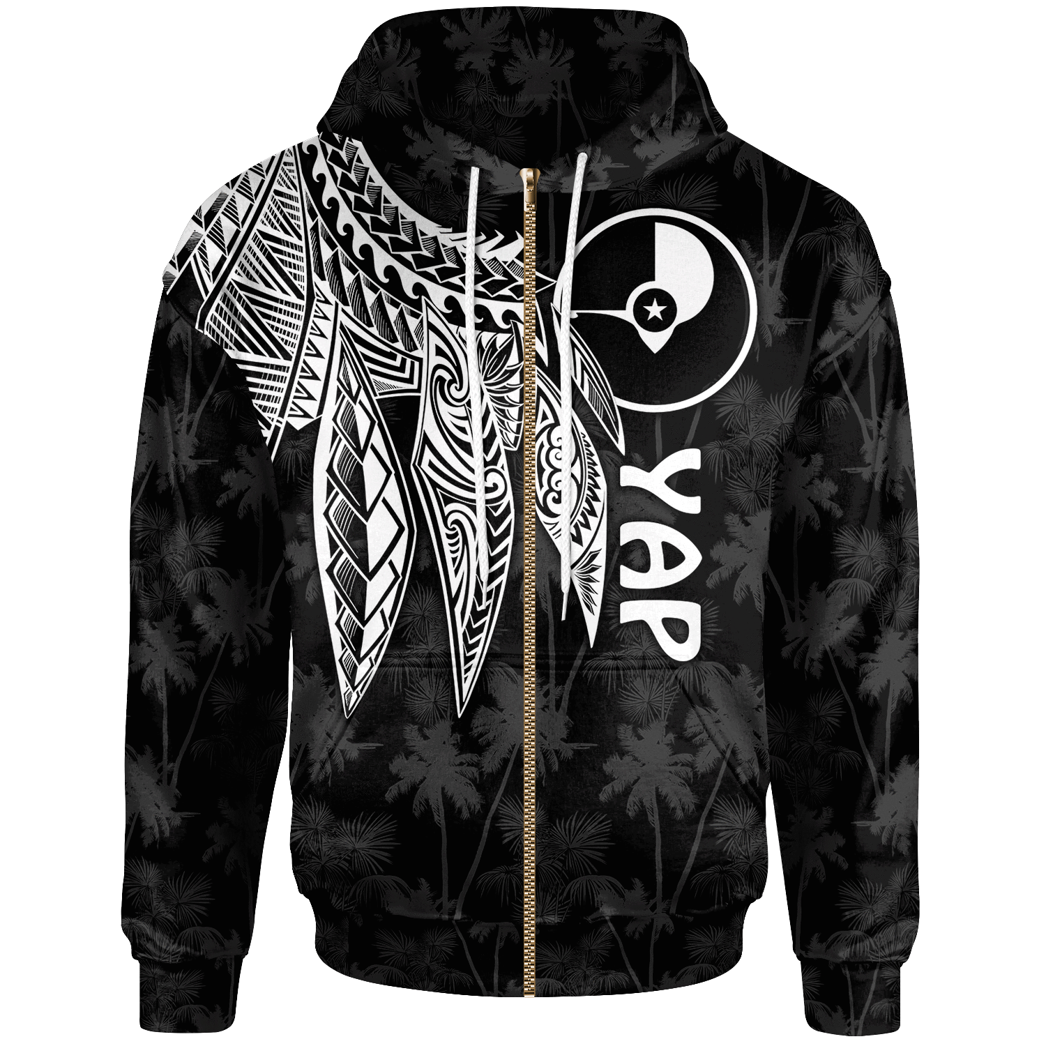 Yap Zip up Hoodie Polynesian Wings (White) Unisex White - Polynesian Pride