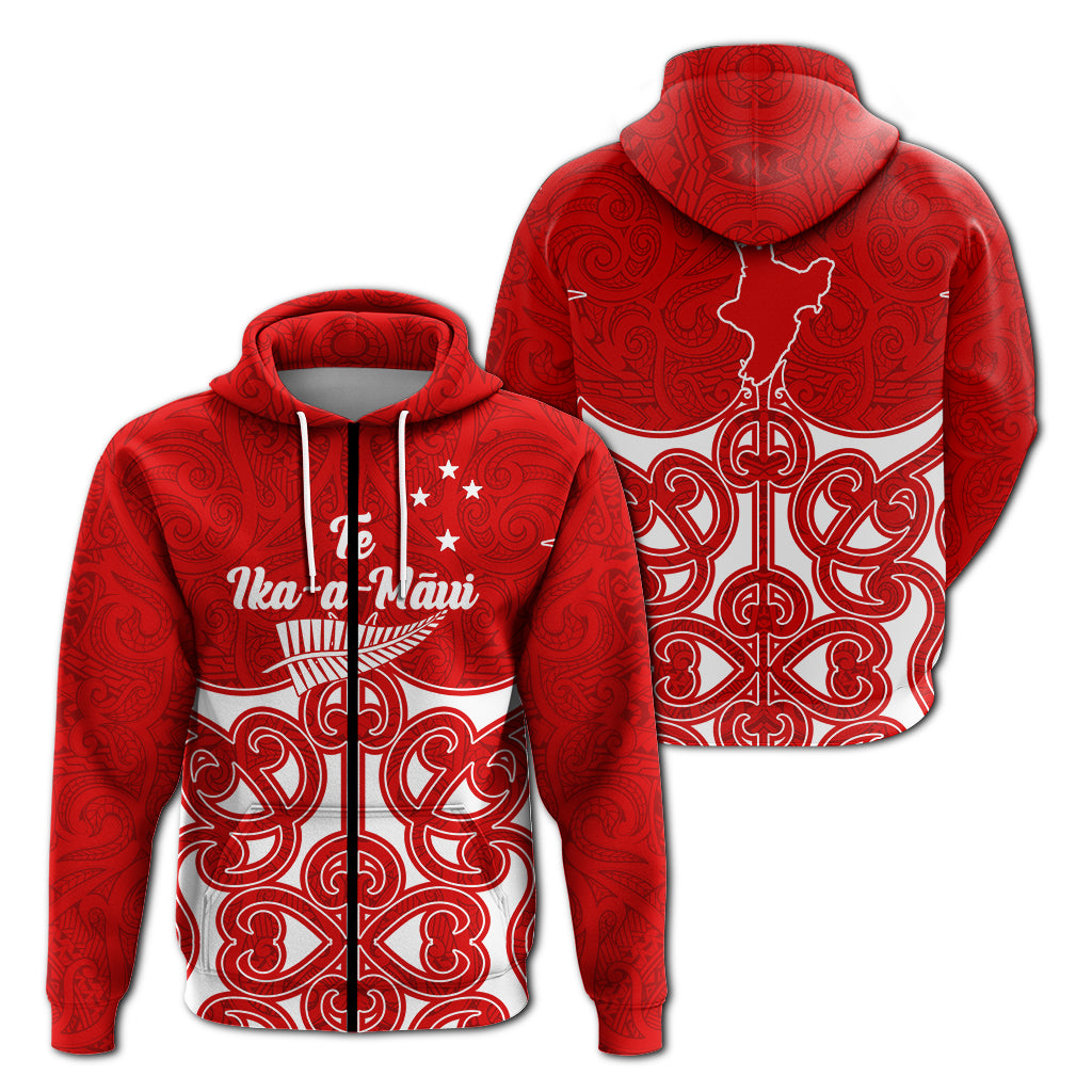 New Zealand North Island (Te Ika a Maui) Pride Zip Hoodie LT12 Unisex Red - Polynesian Pride