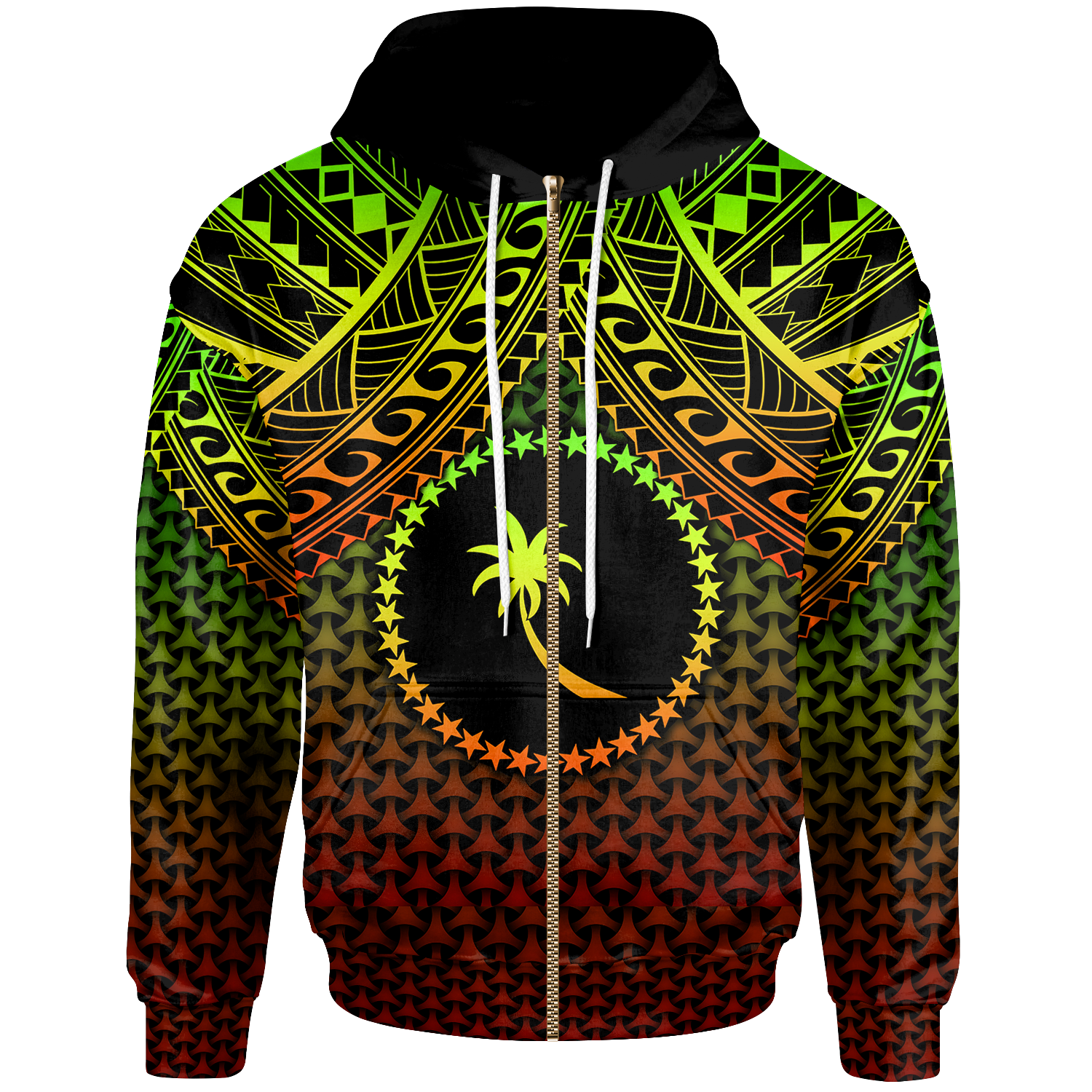 Polynesian Chuuk Zip up Hoodie Reggae Vintage Polynesian Patterns Unisex Reggae - Polynesian Pride