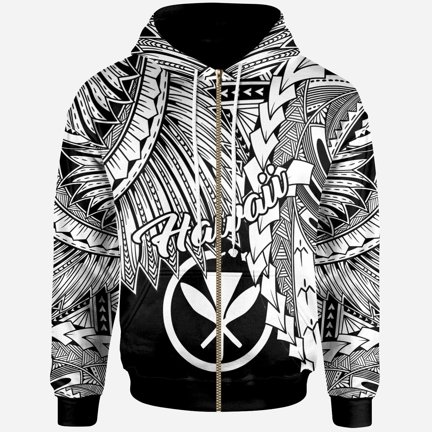 Polynesian Hawaii Zip up Hoodie Tribal Wave Tattoo White Unisex White - Polynesian Pride