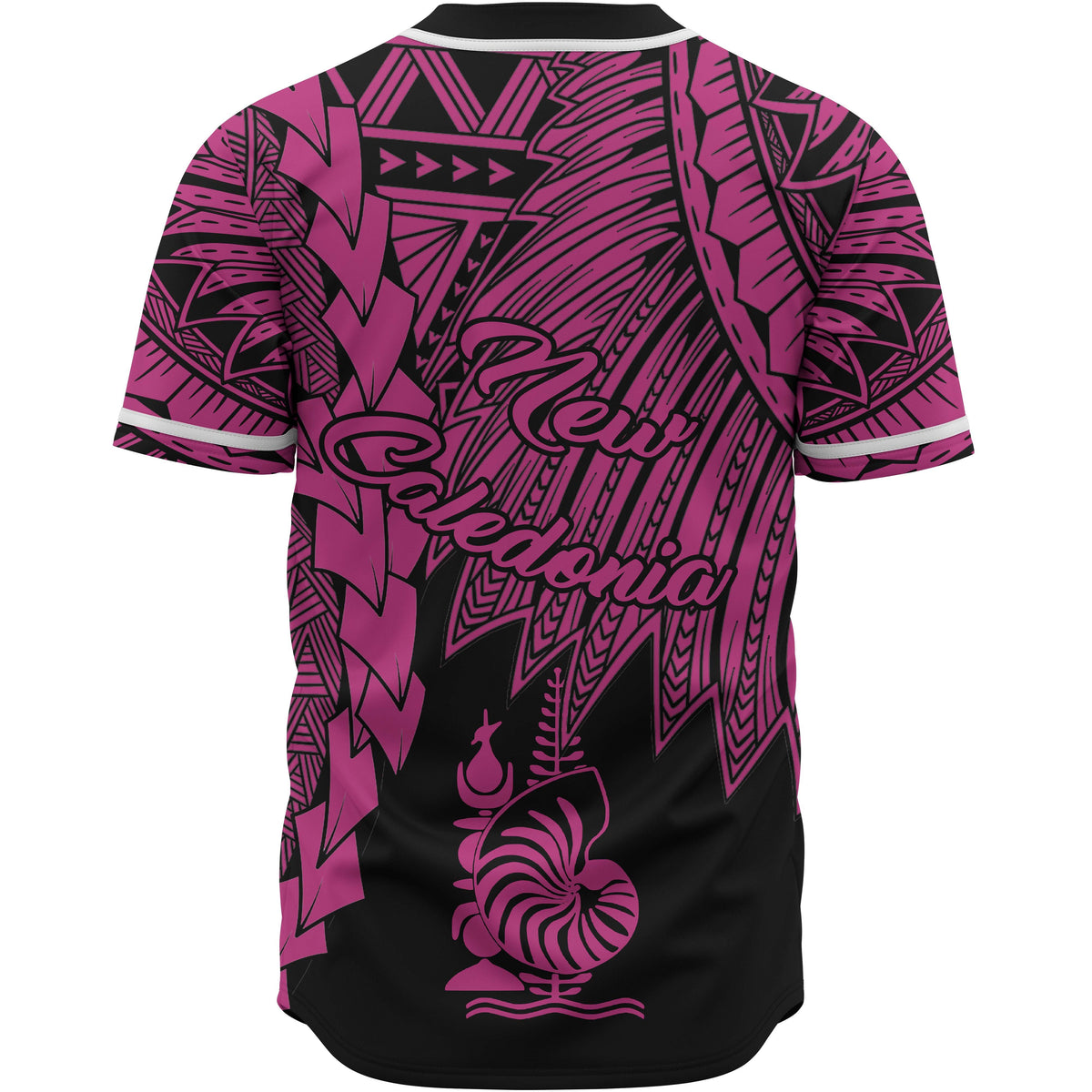 New Caledonia Polynesian Custom Personalised Baseball Shirt - Tribal Wave Tattoo Pink - Polynesian Pride