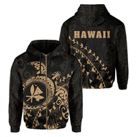 Kanaka Map Zipper Hoodie (Gold) Turtle Style Unisex Black Gold - Polynesian Pride